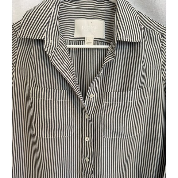 J. Crew Women's Silk Vertical Navy & White Narrow Striped Blouse, Size 00 - Picture 2 of 8